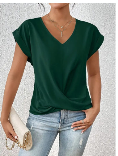 Knot-front V-neck top in green