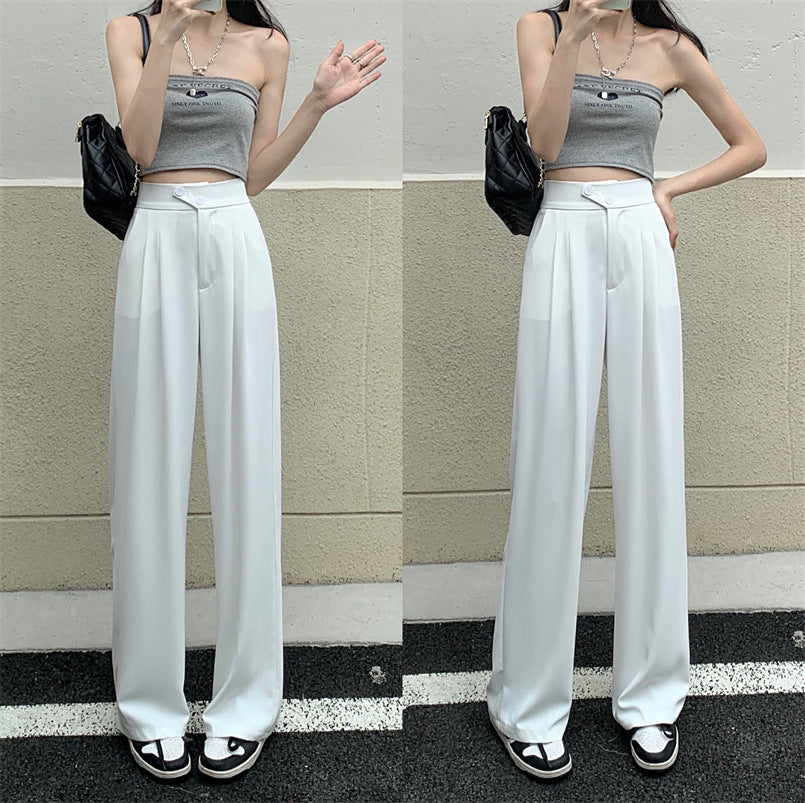 High-waist wide-leg trousers in white, mirror view