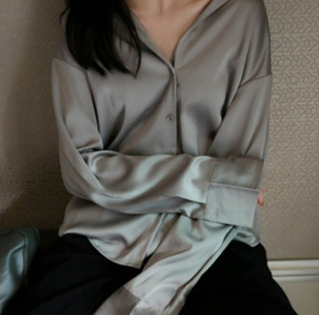 Satin-effect button-up shirt in grey