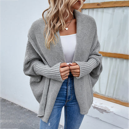 Shawl-collar knit cardigan in grey