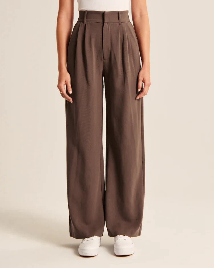 Pleated tailored wide-leg trousers in dark brown