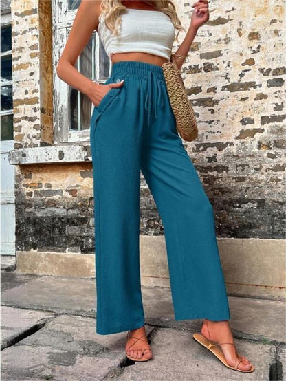Relaxed drawstring trousers in peacock blue