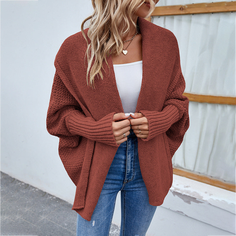 Shawl-collar knit cardigan in red