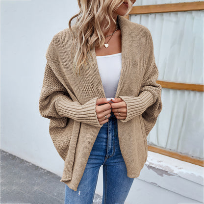 Shawl-collar knit cardigan in khaki