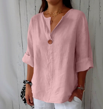 Relaxed button-neck blouse in pink