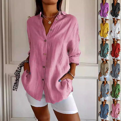 Textured button-front shirt in pink with a colour strip