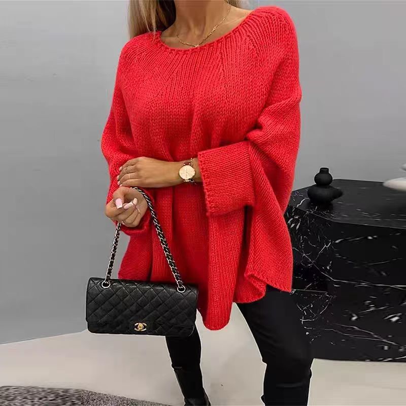 Batwing poncho-style sweater in bright red