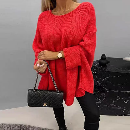 Batwing poncho-style sweater in bright red