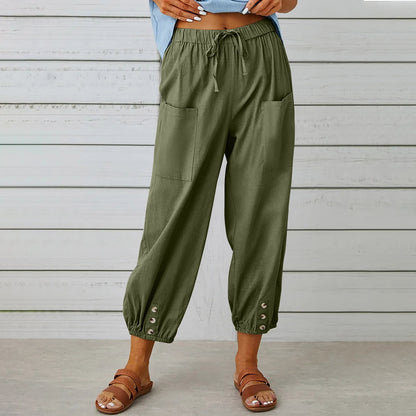 Drawstring tapered trousers in army green
