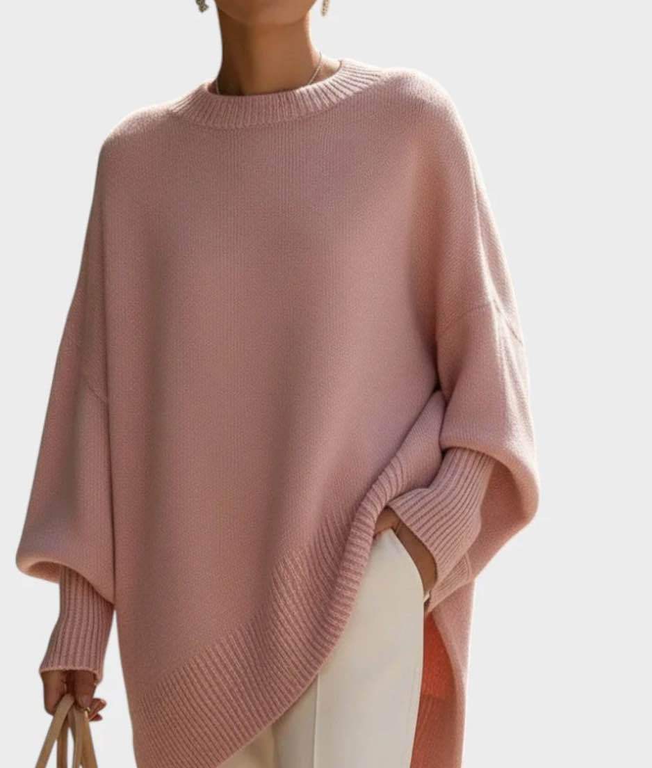 Relaxed round-neck knit sweater in pink