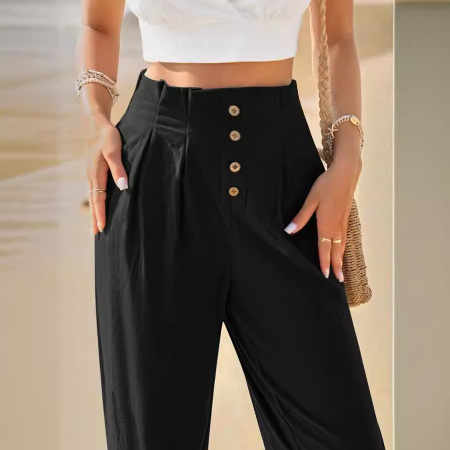 Close-up of the button front in black