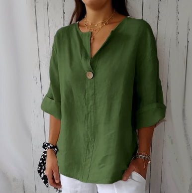 Relaxed button-neck blouse in green
