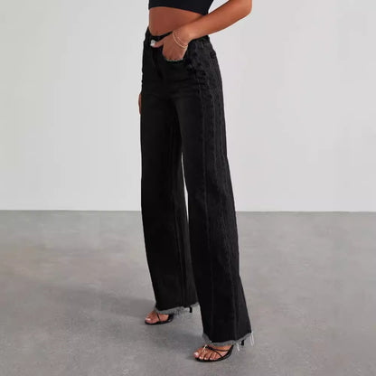 Straight wide-leg jeans in black, front view