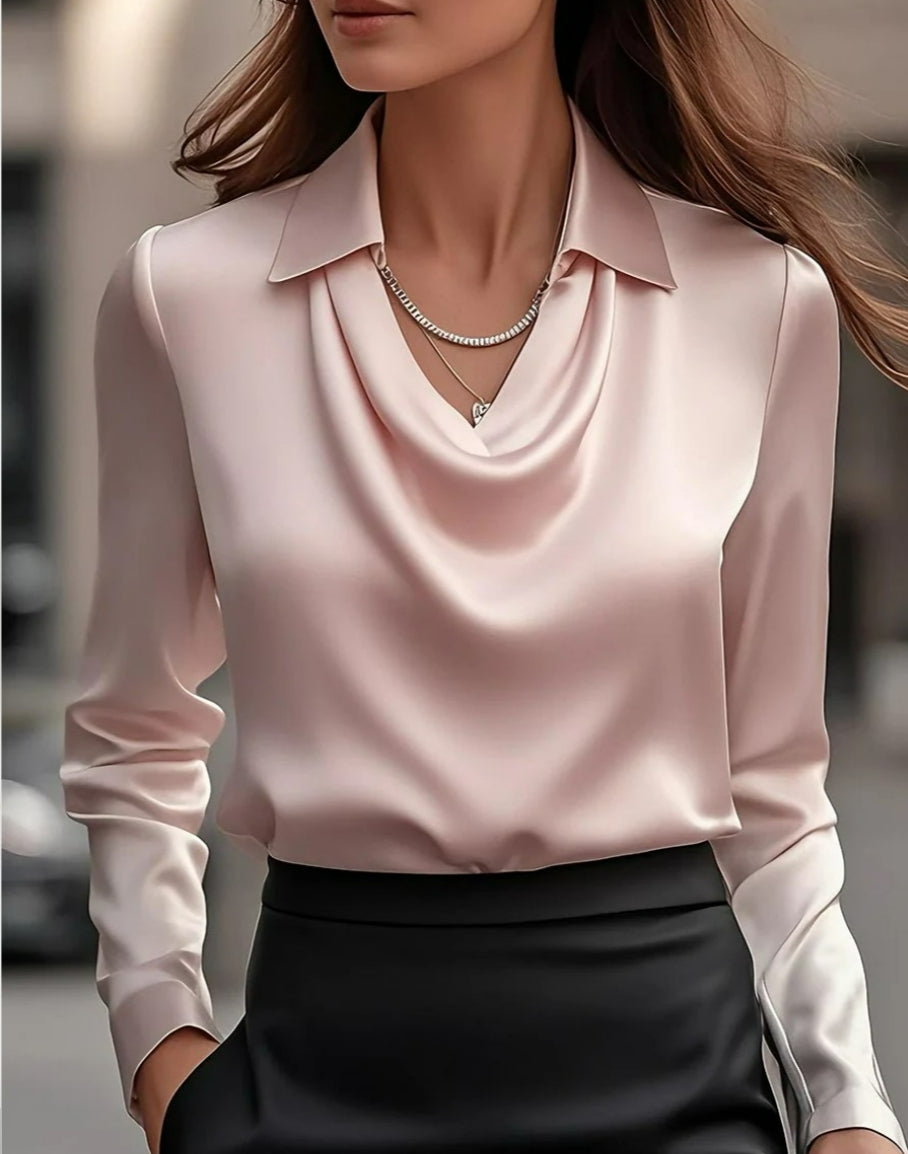 Draped satin-effect blouse in pink