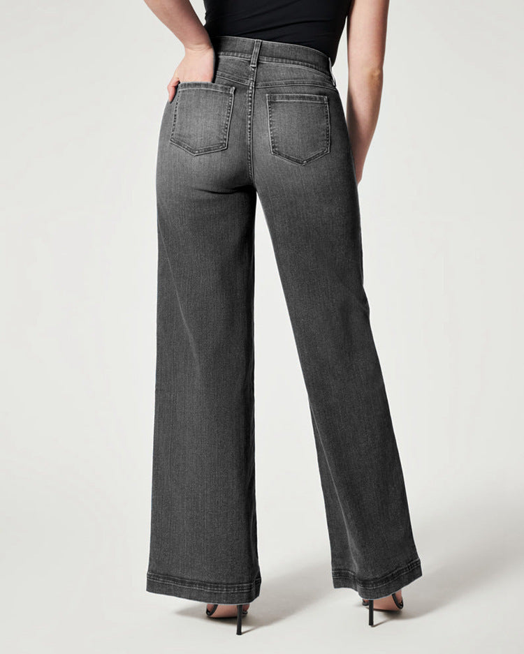 Wide-leg jeans in black, back view