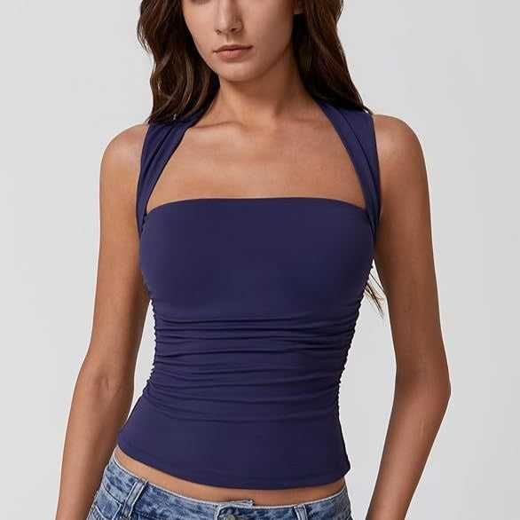 Square-neck layering tank in navy blue
