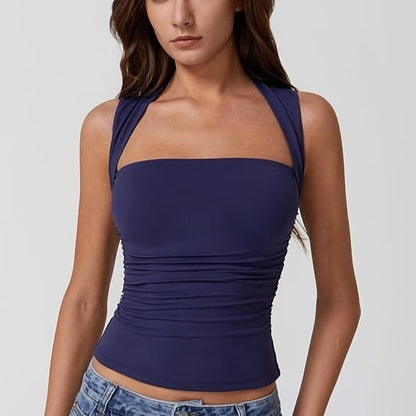 Square-neck layering tank in navy blue