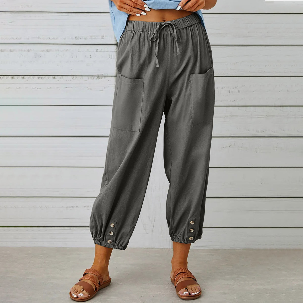 Drawstring tapered trousers in dark gray