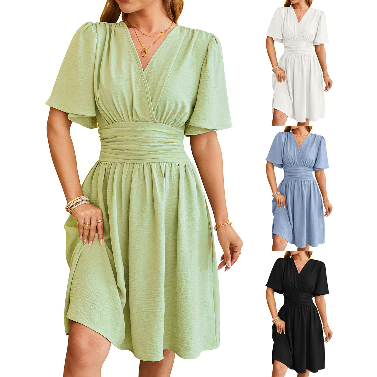 Colour overview of the flutter-sleeve V-neck dress