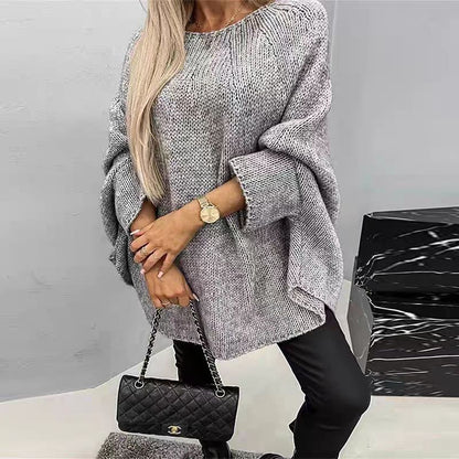 Batwing poncho-style sweater in gray