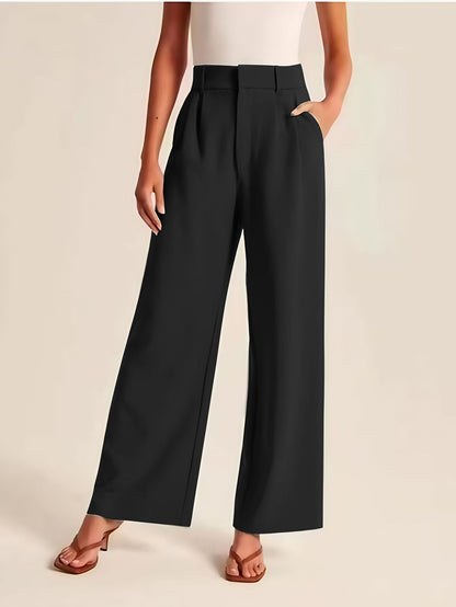 Pleated tailored wide-leg trousers in black (second style)