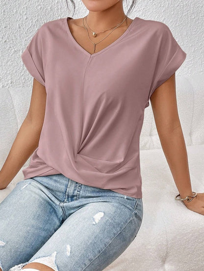 Knot-front V-neck top in dusty pink
