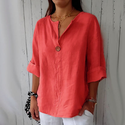 Relaxed button-neck blouse in red