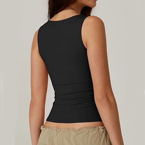 Back view of the square-neck tank in black