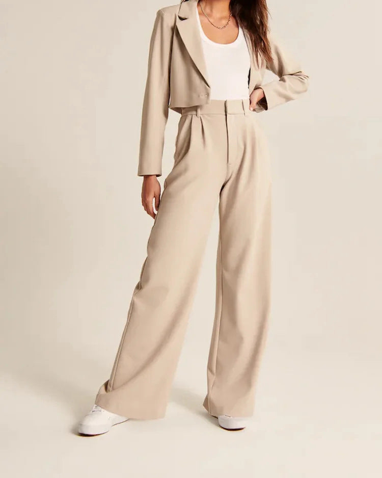 Pleated tailored wide-leg trousers in apricot