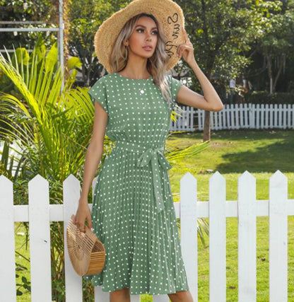 Polka-dot pleated midi dress in mint green
