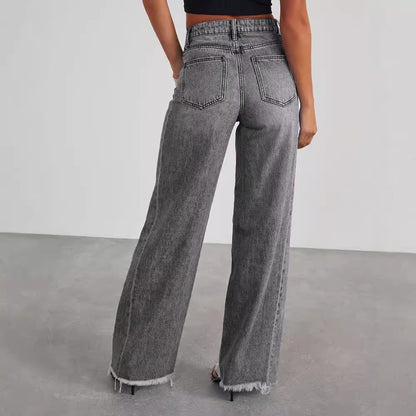 Straight wide-leg jeans in grey, back view
