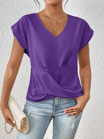 Knot-front V-neck top in purple