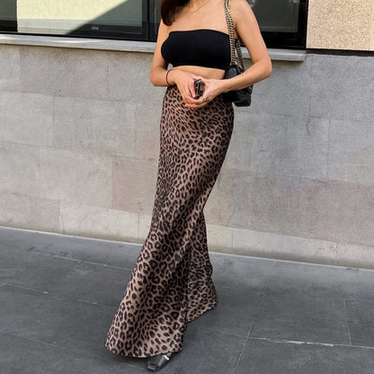 Leopard-print maxi skirt on a model