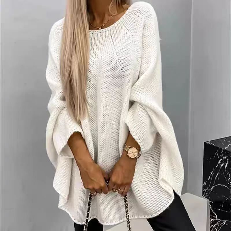 Batwing poncho-style sweater in creamy white