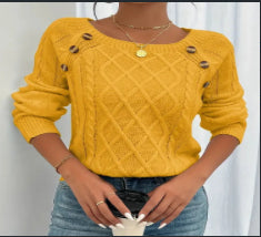 Button-detail cable-knit sweater in yellow