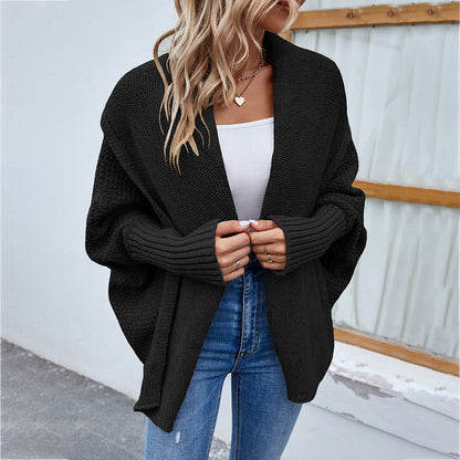 Shawl-collar knit cardigan in black